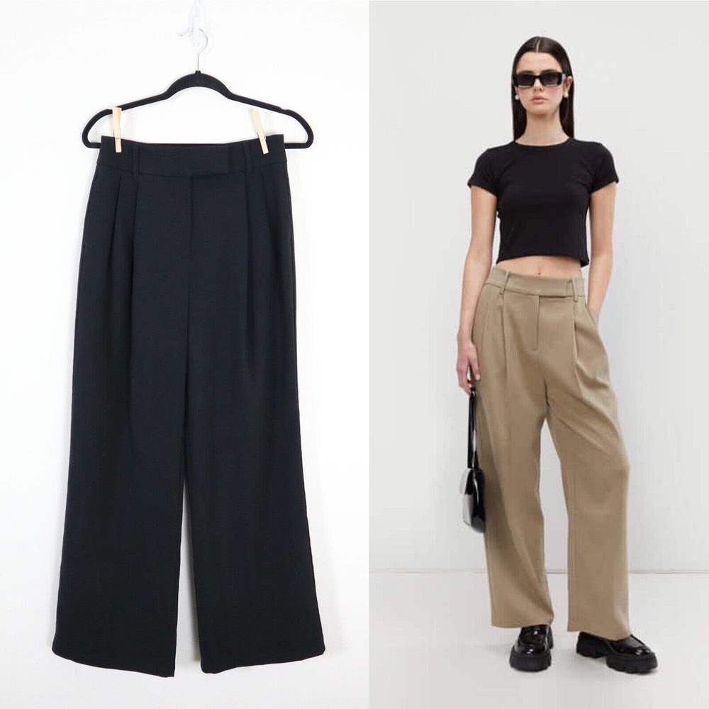 Oak + Fort Size 6 Straight Leg Pant Pleated Trouser Ponte Knit Black